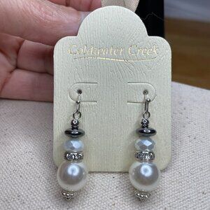 NWT Coldwater Creek Ethnic Inspired Faux Pearl Hematite Bead Drop Earrings 1.5"